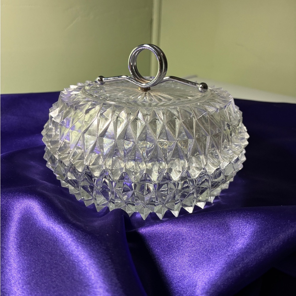 Indiana Glass Crystal Candy Dish with Silver Handle